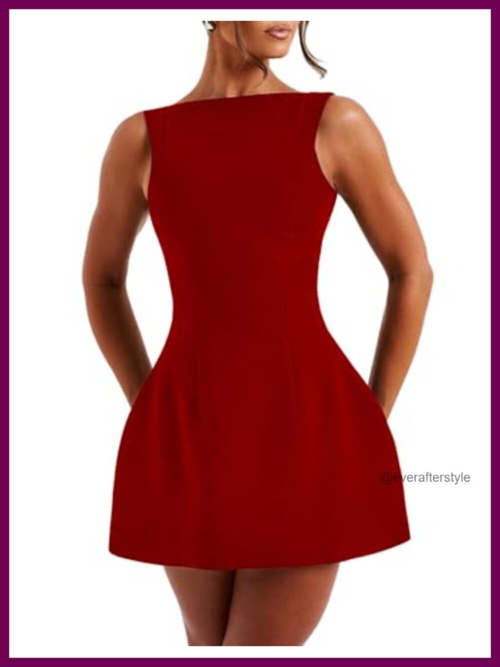 Sleeveless Mock Neck Mini A-Line Dress Polyester Spandex